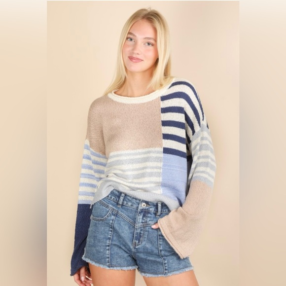 15. Striped Colorblock Sweater - Picture 1 of 3